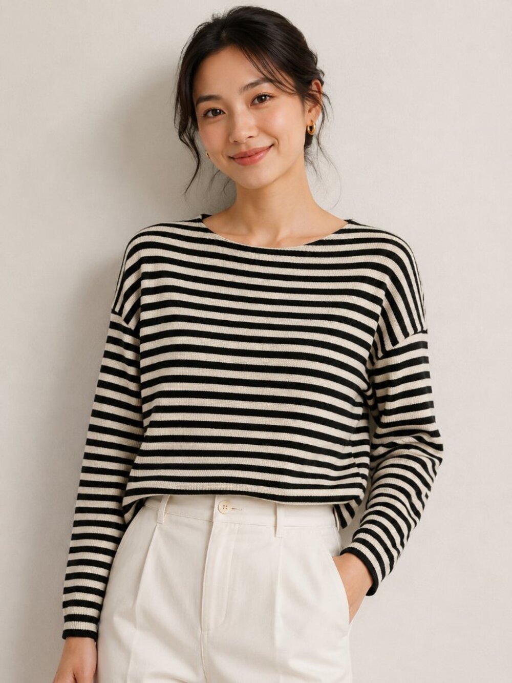 Madewell Tan/Black Striped Long Sleeve Boatneck Knit Shirt XL NWT